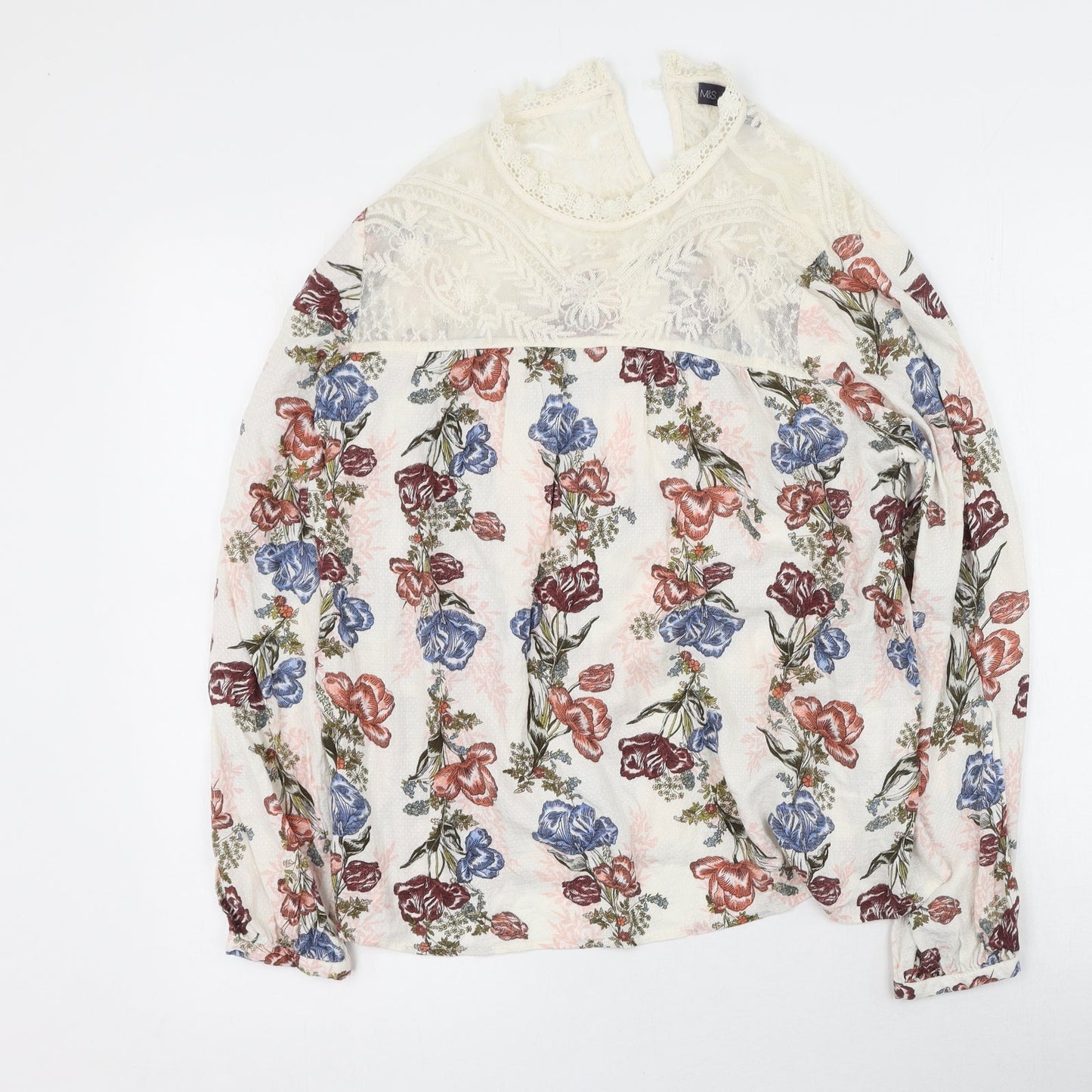 Marks and Spencer Womens Multicoloured Floral Viscose Basic Blouse Size 10 High Neck