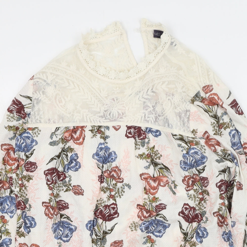 Marks and Spencer Womens Multicoloured Floral Viscose Basic Blouse Size 10 High Neck