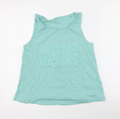 Preloved NEXT Girls Green  Cotton Basic Tank Size 13 Years Round Neck  - love - Front