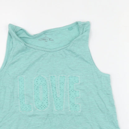 Preloved NEXT Girls Green  Cotton Basic Tank Size 13 Years Round Neck  - love - Detail