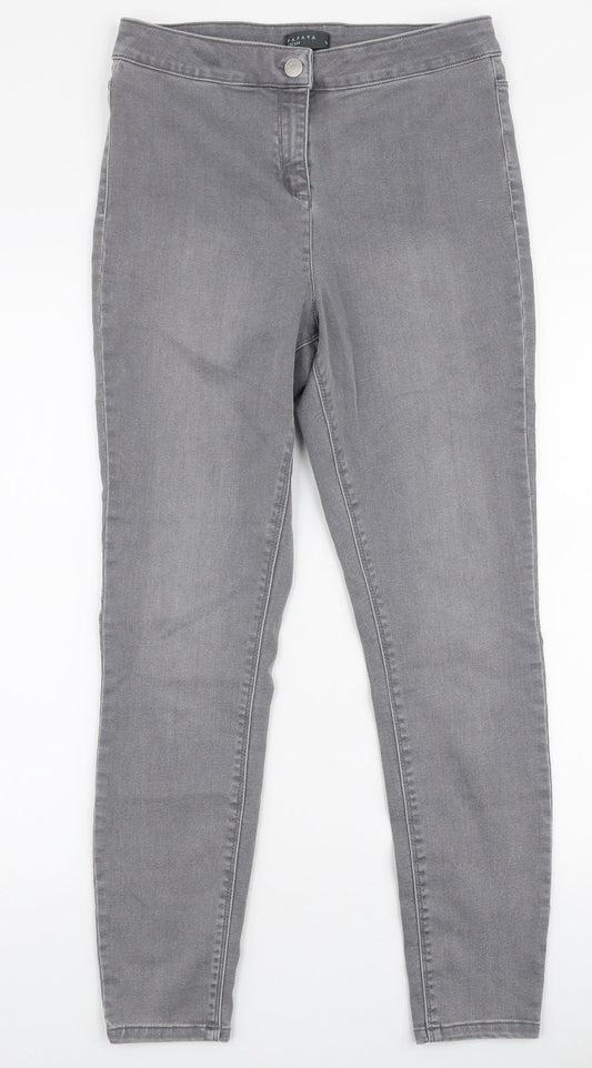 Papaya Womens Grey  Cotton Skinny Jeans Size 12 L27 in Slim Zip