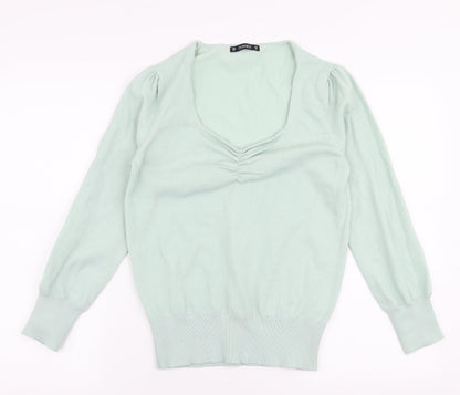 Dunnes Womens Green V-Neck  Polyester Pullover Jumper Size XS