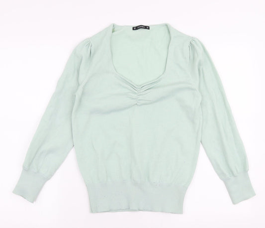 Dunnes Stores Womens Green V-Neck  Polyester Pullover Jumper Size XS
