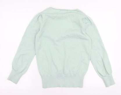 Dunnes Womens Green V-Neck  Polyester Pullover Jumper Size XS