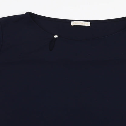 Elisa Castelli Womens Blue  Polyester Basic Blouse Size 20 Boat Neck