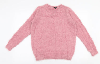 Fig Womens Pink Round Neck  Nylon Pullover Jumper Size S