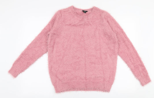 Fig Womens Pink Round Neck  Nylon Pullover Jumper Size S