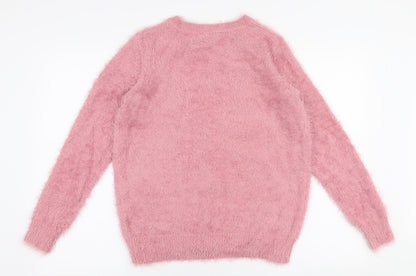 Fig Womens Pink Round Neck  Nylon Pullover Jumper Size S