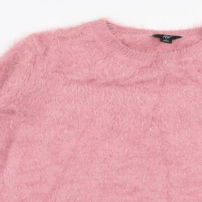 Fig Womens Pink Round Neck  Nylon Pullover Jumper Size S