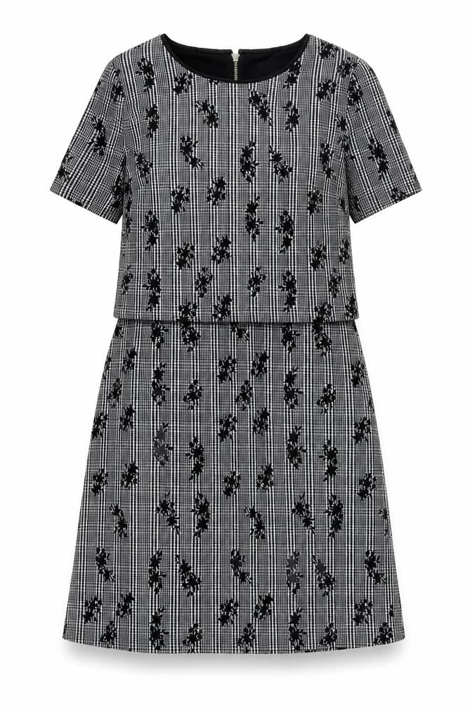 Oasis Womens Black Houndstooth Polyester A-Line  Size S  Round Neck Zip