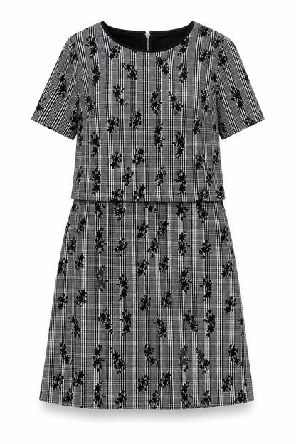 Oasis Womens Black Houndstooth Polyester A-Line  Size S  Round Neck Zip