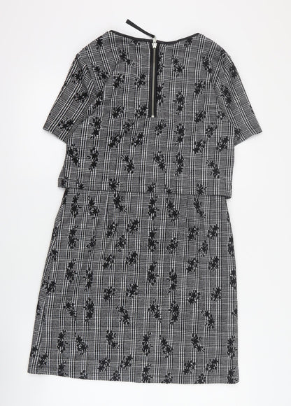 Oasis Womens Black Houndstooth Polyester A-Line  Size S  Round Neck Zip