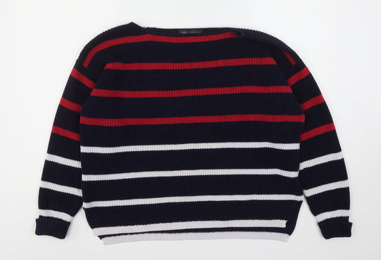 Marks and Spencer Womens Multicoloured Round Neck Striped Cotton Pullover Jumper Size L