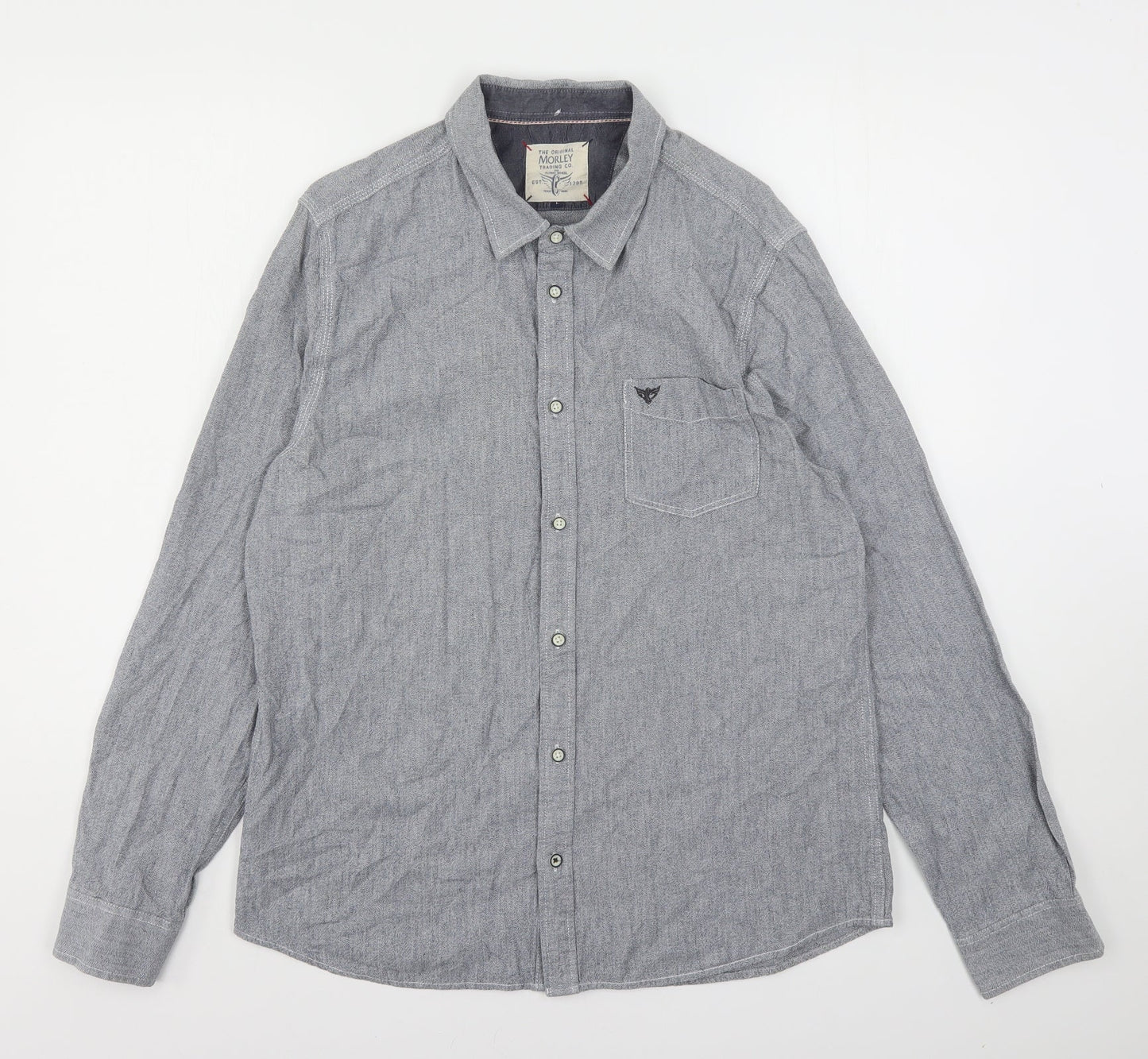 Morley Mens Grey  Cotton  Button-Up Size L Collared