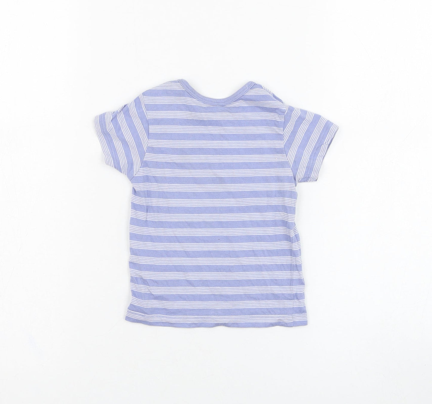 Matalan Boys Blue Striped Cotton Basic T-Shirt Size 3-6 Months Round Neck Pullover