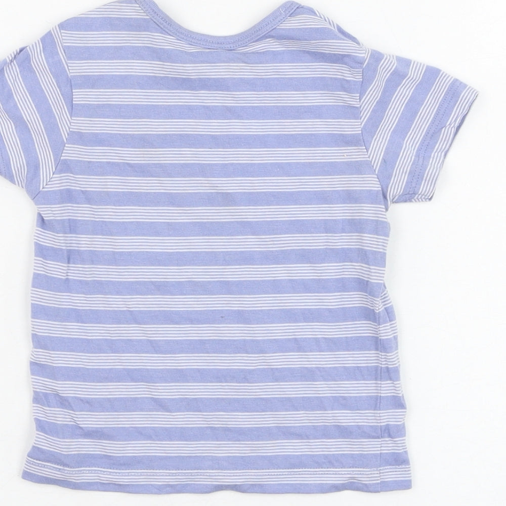 Matalan Boys Blue Striped Cotton Basic T-Shirt Size 3-6 Months Round Neck Pullover