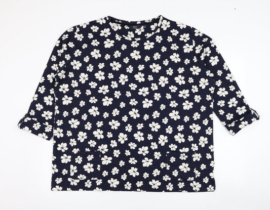 EWM Womens Blue Floral Polyester Pullover Sweatshirt Size 22  Pullover