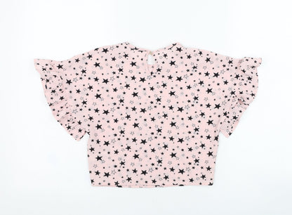 Dunnes Girls Pink  Polyester Tunic T-Shirt Size 7 Years Round Neck Pullover - Star