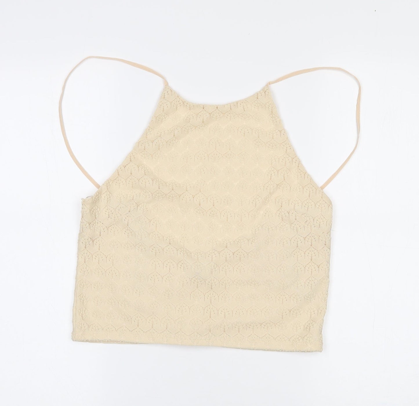 Miss Selfridge Womens Beige  Polyester Camisole Tank Size 12 Mock Neck - Adjustable straps. Cropped