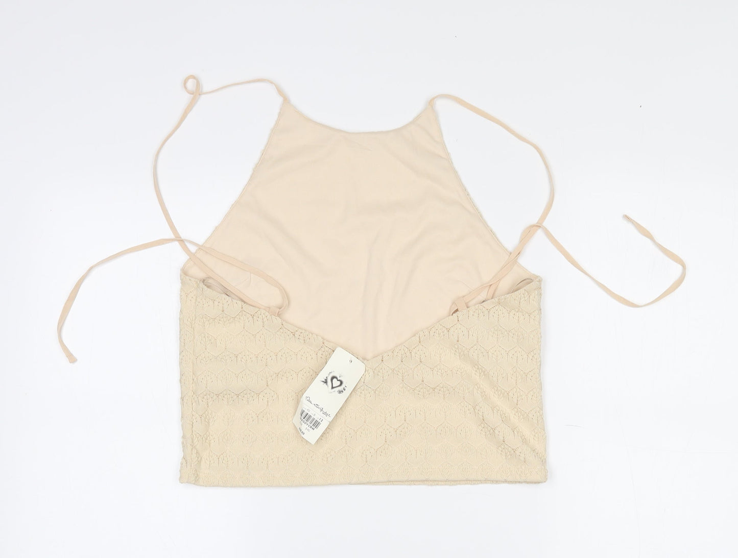 Miss Selfridge Womens Beige  Polyester Camisole Tank Size 12 Mock Neck - Adjustable straps. Cropped