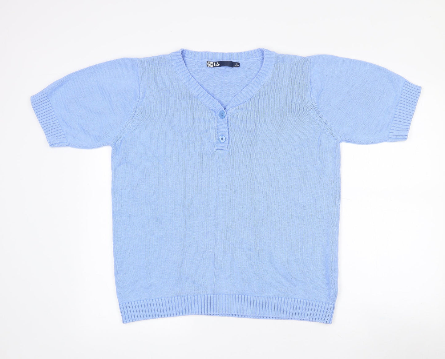 Isle Womens Blue V-Neck  Cotton Pullover Jumper Size 18