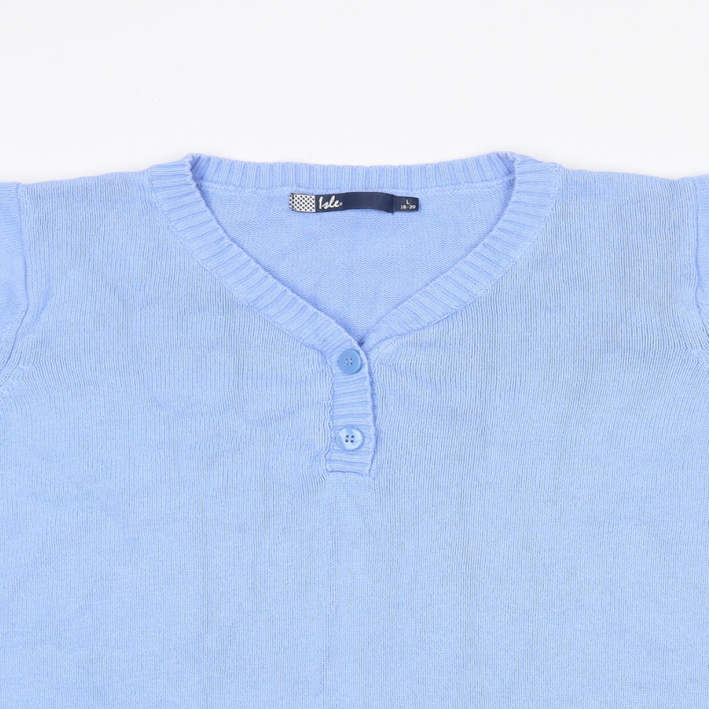 Isle Womens Blue V-Neck  Cotton Pullover Jumper Size 18