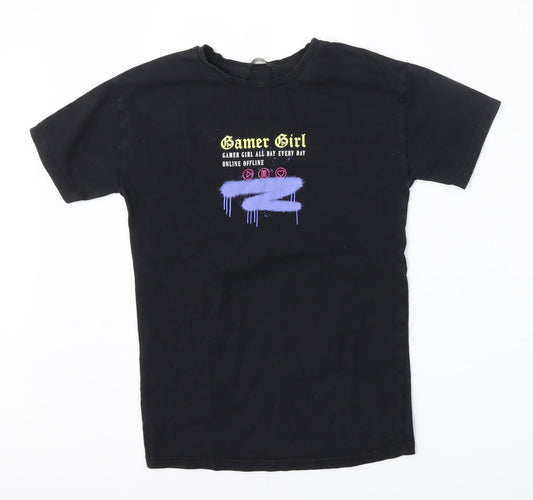 George Girls Black  Cotton Basic T-Shirt Size 6-7 Years Round Neck  - Girl Gamer