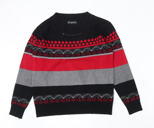 Moda Impression Womens Multicoloured Round Neck Geometric Cotton Pullover Jumper Size M