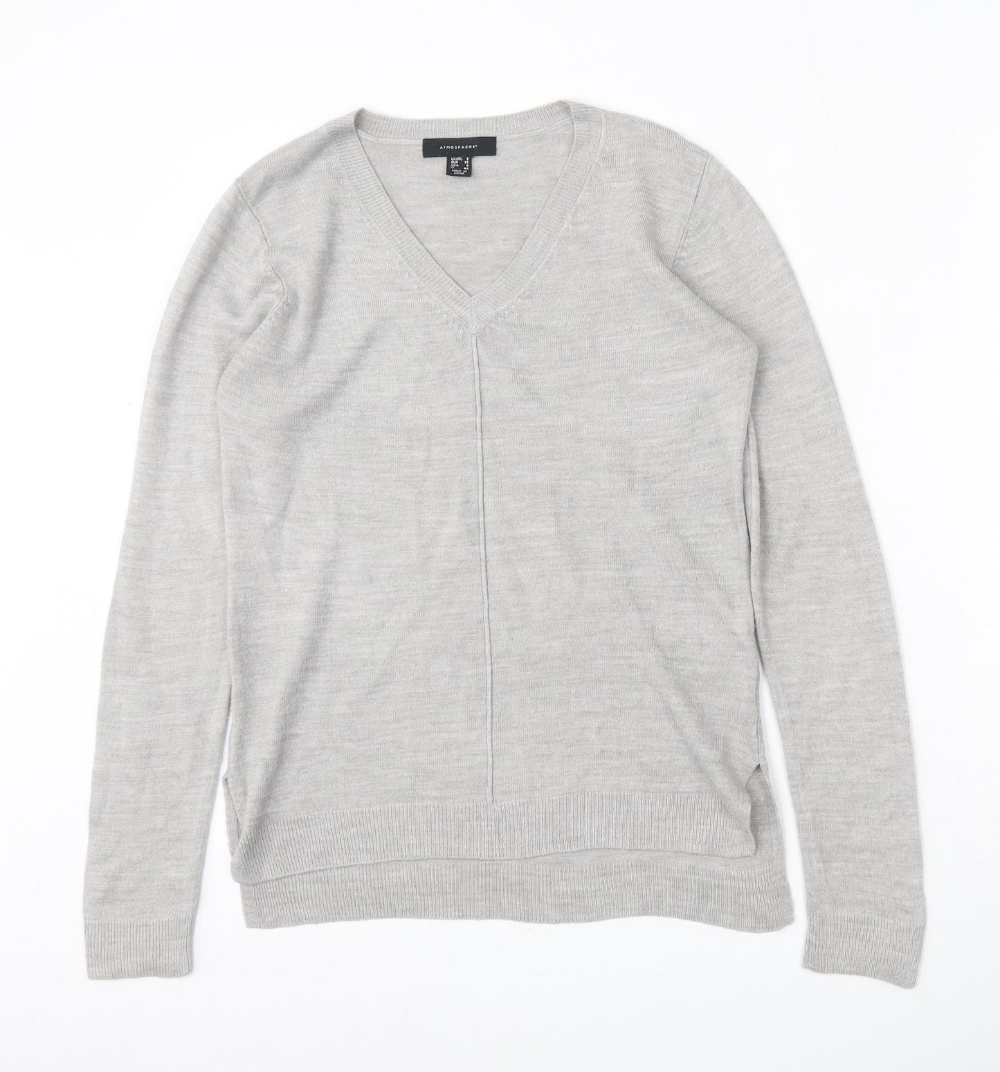 Atmosphere Womens Grey V-Neck  Acrylic Pullover Jumper Size 8