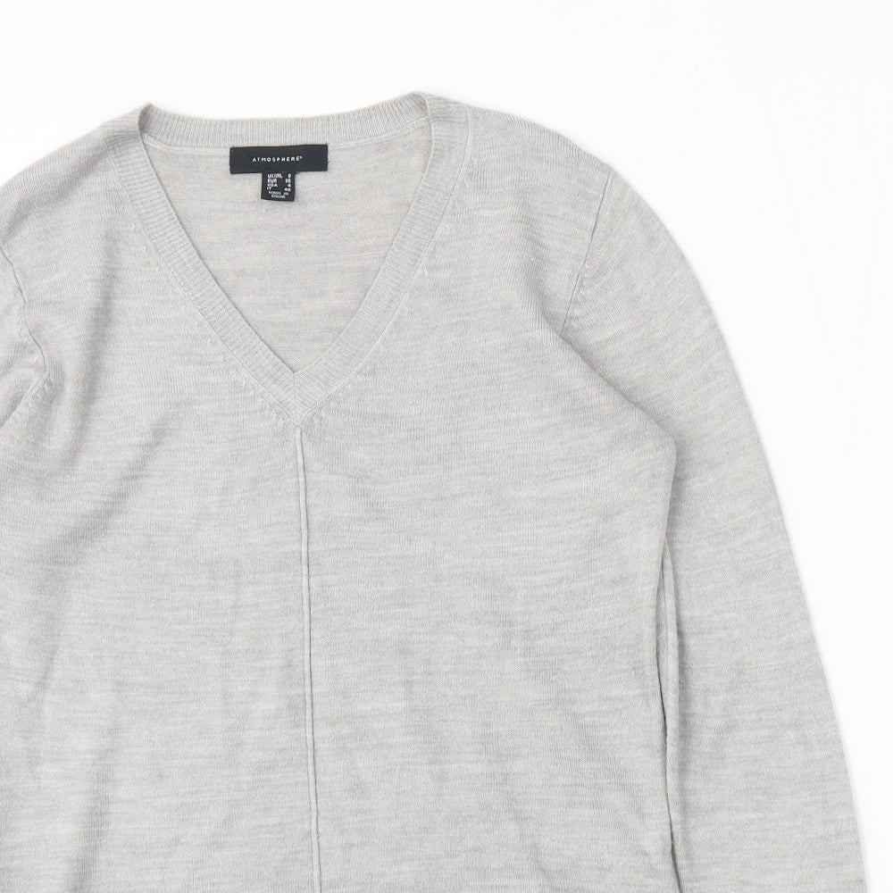 Atmosphere Womens Grey V-Neck  Acrylic Pullover Jumper Size 8