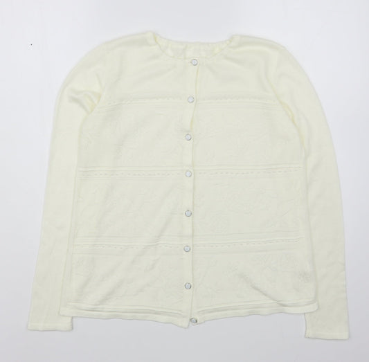 Preworn Womens Ivory Round Neck  Acrylic Cardigan Jumper Size M