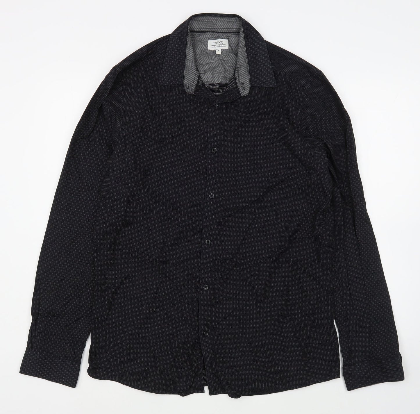 NEXT Mens Black  Polyester  Button-Up Size M Collared Button