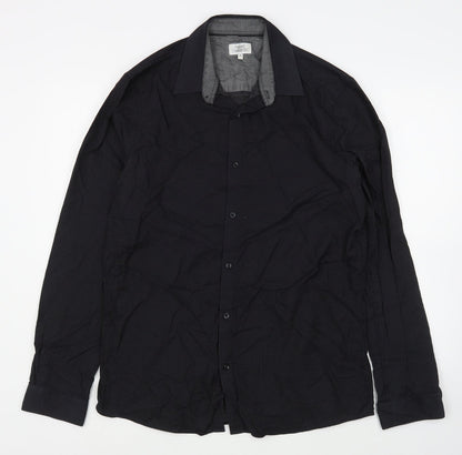 Next Mens Black  Polyester  Button-Up Size M Collared Button