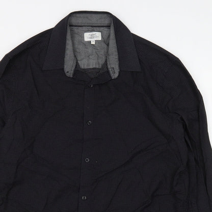 Next Mens Black  Polyester  Button-Up Size M Collared Button
