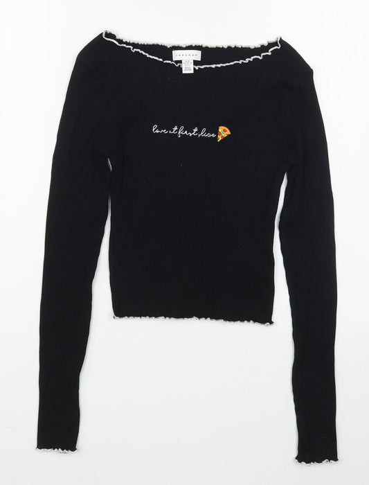 Topshop Womens Black  Cotton Basic T-Shirt Size XS Boat Neck