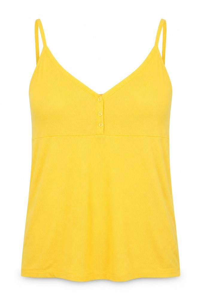 Vera Moda Womens Yellow  Acrylic Basic Tank Size L Round Neck