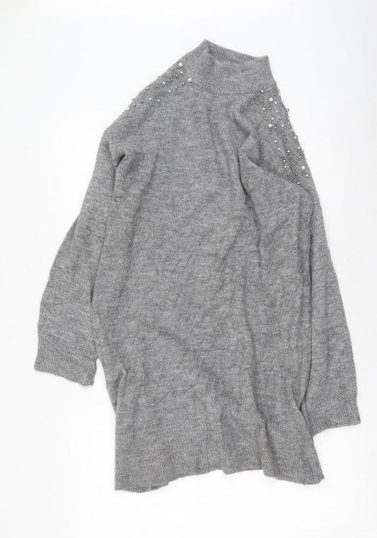 Stradivarius Womens Grey High Neck  Acrylic Pullover Jumper Size S