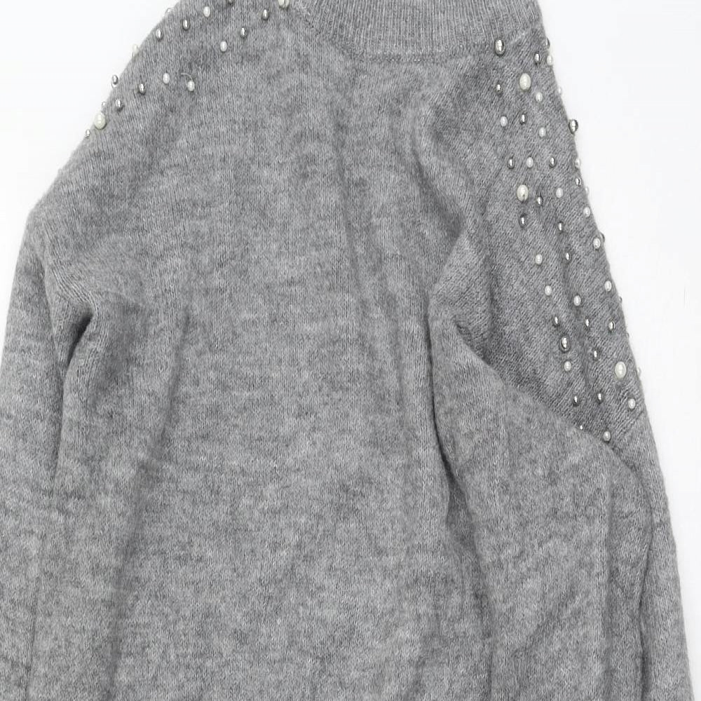Stradivarius Womens Grey High Neck  Acrylic Pullover Jumper Size S