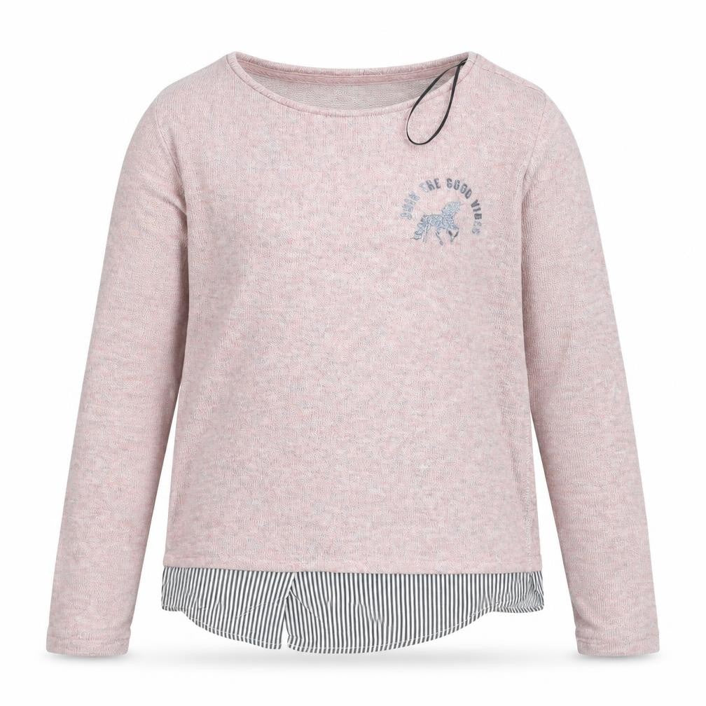 H&M Girls Pink Round Neck Striped Polyester Pullover Jumper Size 11-12 Years