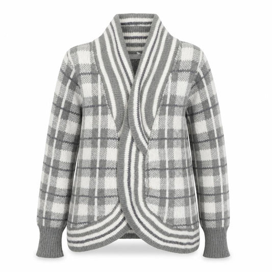 Per Una Womens Green V-Neck Plaid Acrylic Cardigan Jumper Size S