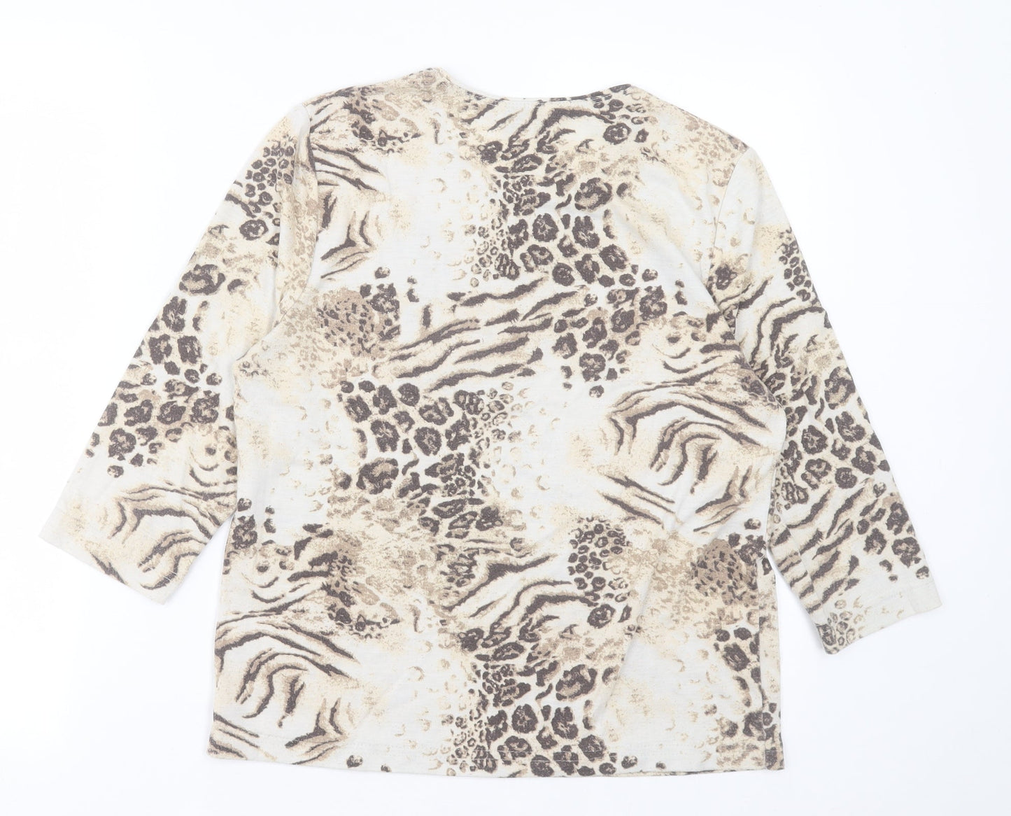 TIGI Womens Brown Animal Print Polyester Basic T-Shirt Size 10 Crew Neck