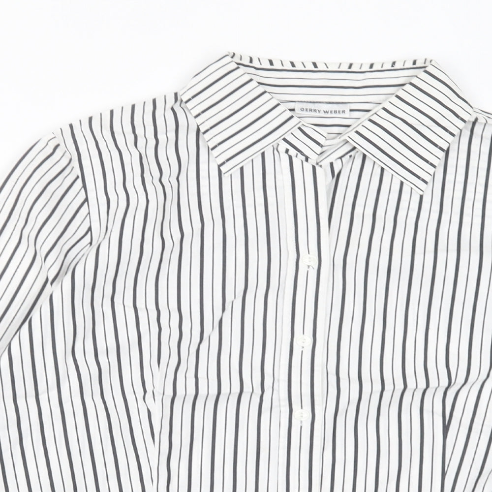 Gerry Weber Womens White Striped Cotton Basic Button-Up Size 10 Collared
