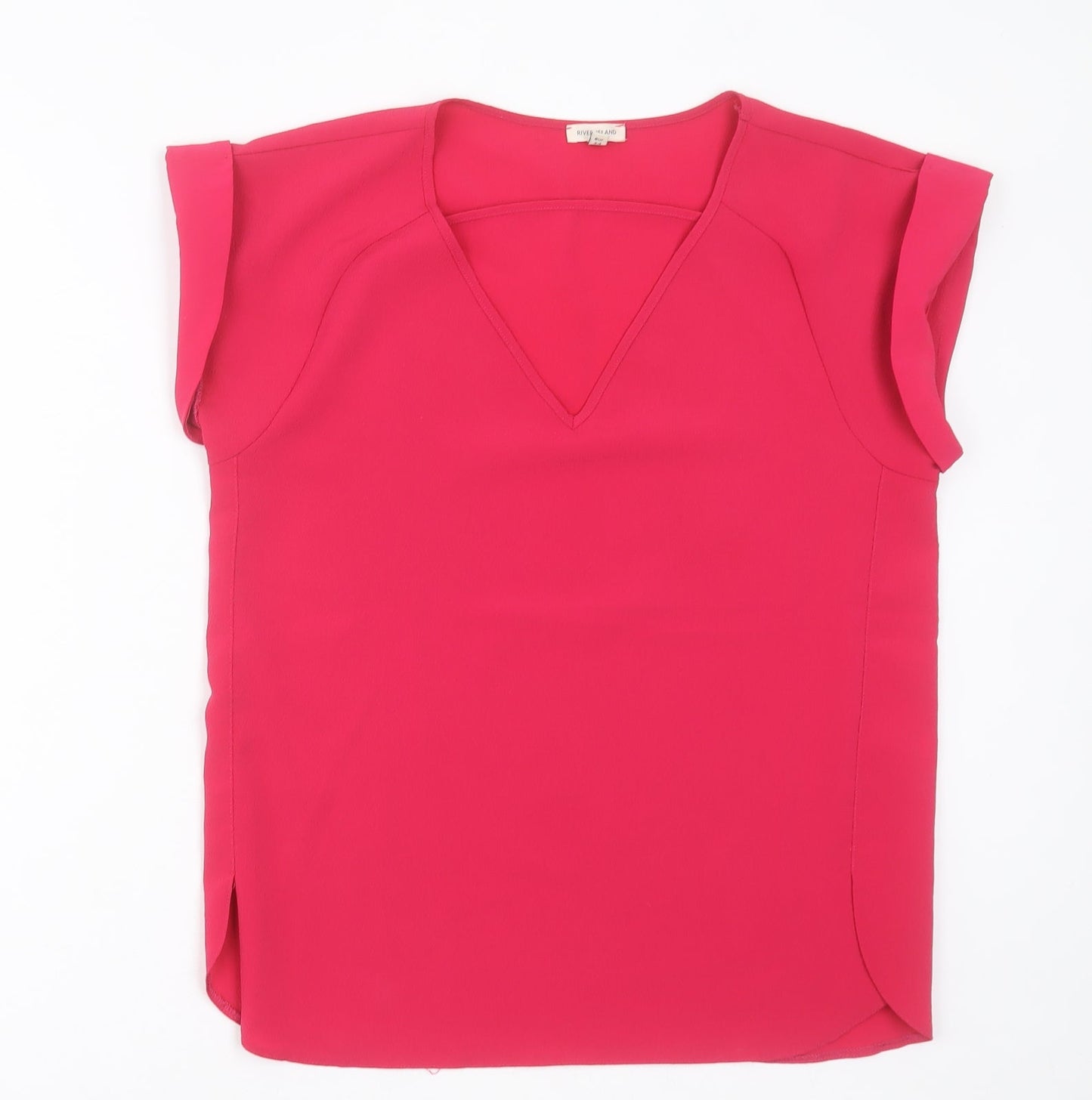 River Island Womens Pink  Polyester Basic T-Shirt Size 8 V-Neck