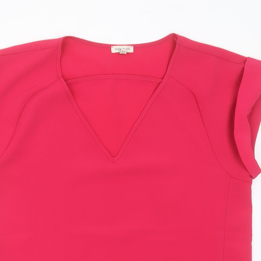 River Island Womens Pink  Polyester Basic T-Shirt Size 8 V-Neck