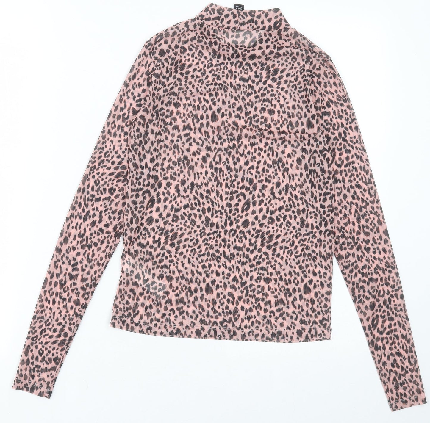 New Look Womens Pink Animal Print Polyester Cropped T-Shirt Size 6 Crew Neck
