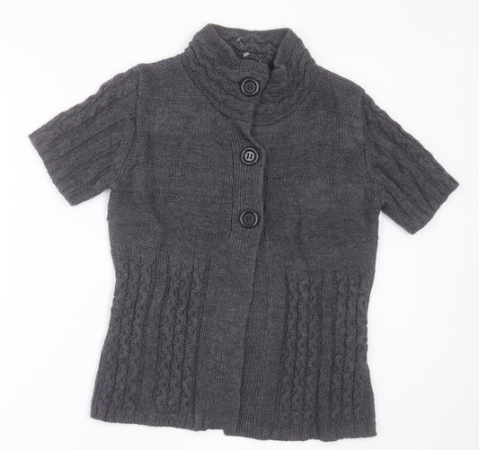 Yessica Womens Grey High Neck  Acrylic Cardigan Jumper Size S