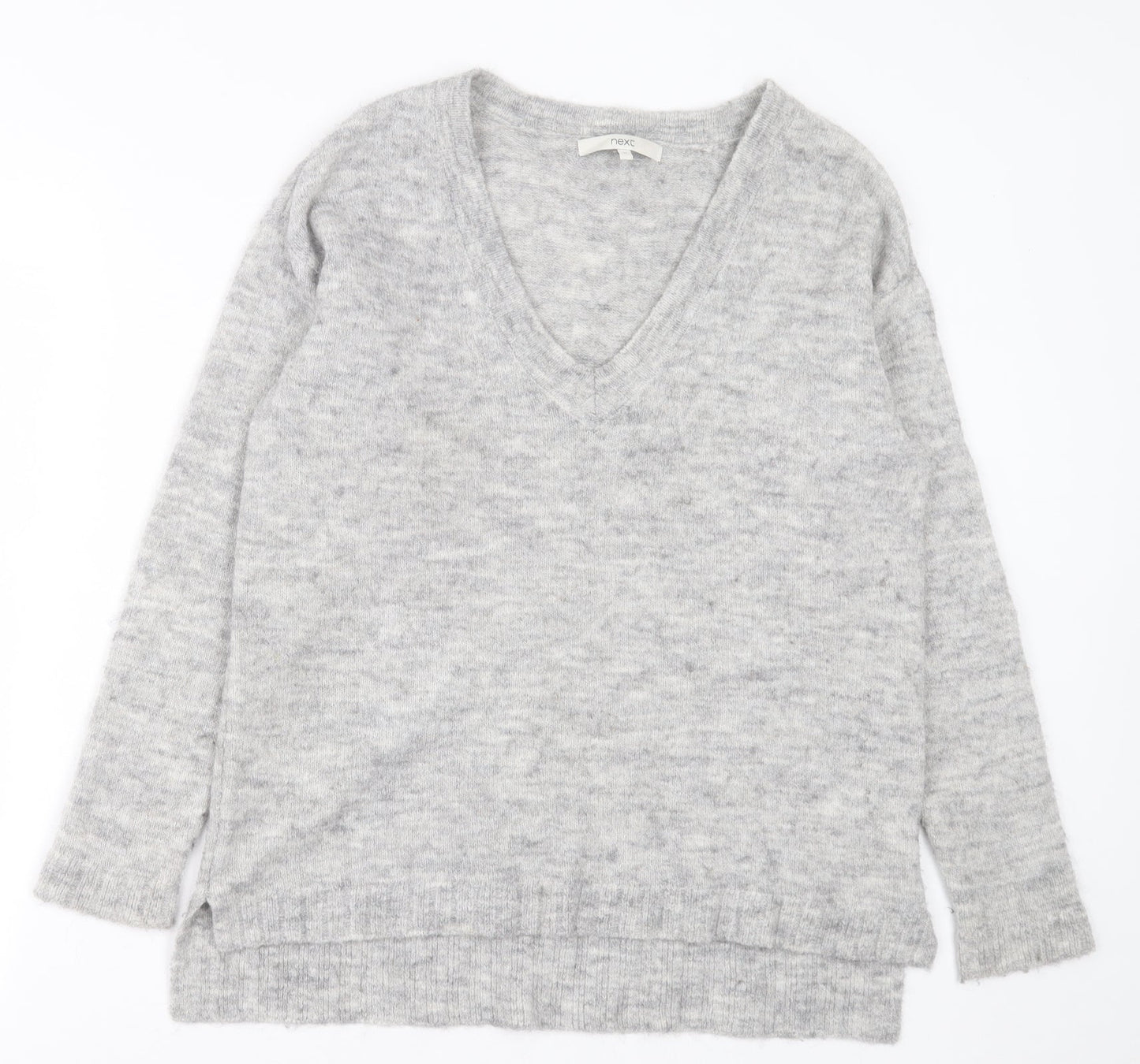 NEXT Womens Grey V-Neck  Acrylic Pullover Jumper Size 10