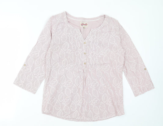 Faithful & True Womens Pink Geometric Polyester Basic Polo Size 12 V-Neck