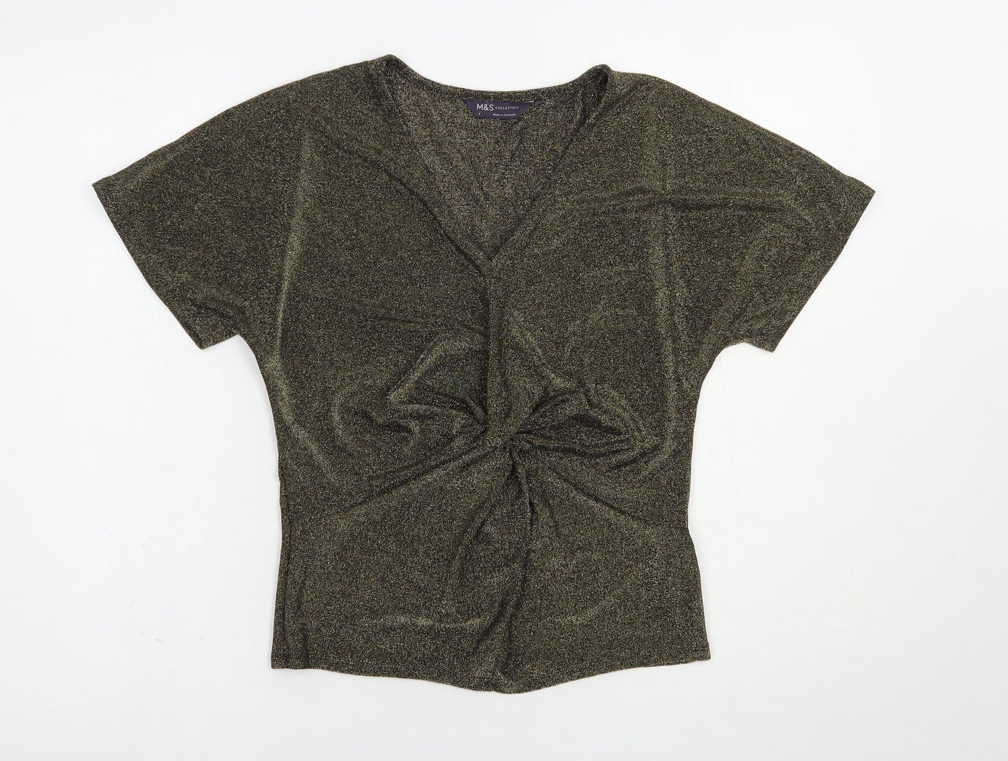Marks and Spencer Womens Gold  Polyamide Basic Blouse Size S V-Neck