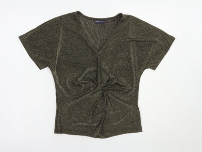 Marks & Spencer Womens Gold  Polyamide Basic Blouse Size S V-Neck